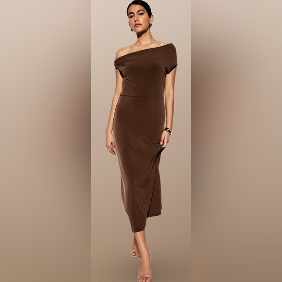 NWTS💓THE OCCASION M💓ELITE OLD NAVY LINE LUSTROUS SABLE ONE SHOULDER MIDI DRESS - Picture 7 of 16